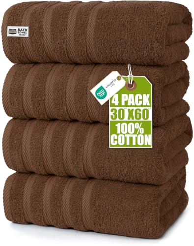 Utopia Towels 4 Pack Premium Extra Large Bath Towels Set, (30 x 60 Inches) 100% Ring Spun Cotton 500GSM, Lightweight and Highly Absorbent Quick Drying Towels, Perfect for Daily Use (Dark Brown)