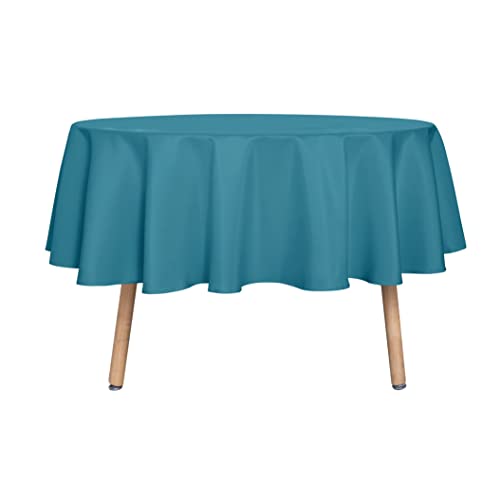 sancua Teal Round Tablecloth 60 Inch Diameter for 20-48 Inch Tables - Water Resistant Spill Proof, Washable Polyester Cloth Decorative Fabric Cover, For Dining, Buffet Parties and Camping