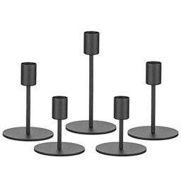 "smtyle Black Candlestick Holders for Taper Candles Set of 5 Candelabra with Iron-0.8"" Diameter Ideal for Halloween Decor"