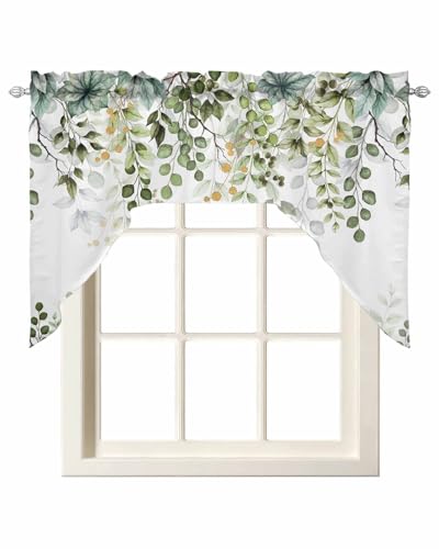 "Swag Curtain Valances Sage Green Eucalyptus Leaves Swag Valances for Kitchen Windows Berry Plant Rod Pocket Window Treatment Curtains Drapes for Kitchen Bedroom Living Room Bathroom Over Sink 56""x36"""