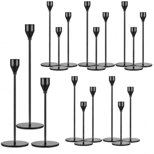 Set of 18 Candlestick Holders Metal Candle Holder Taper Candle Holders Tall Candle Holders for Table Centerpiece Modern Pillar Candle Holder Decorative Candle Sticks for Home Wedding Decor(Black)