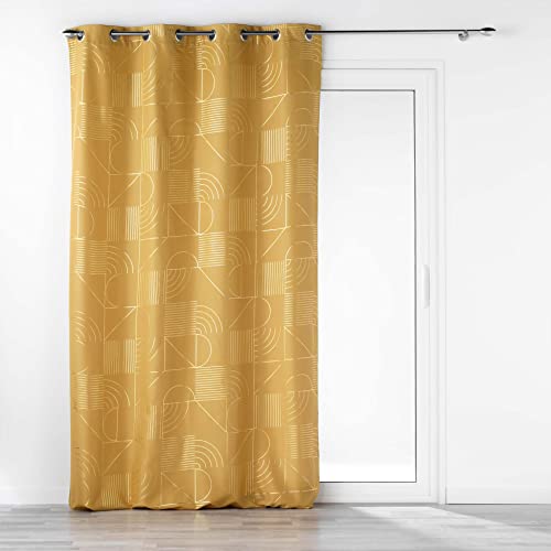 Douceur d'Intérieur, Curtain with eyelets 140 x 260 cm Yellow/Gold, Metallic Printed Polyester, Lineor