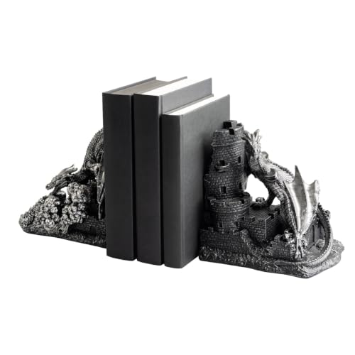 Grupo Erik Dragons Bookends - Dragon Gifts for Men & Women, Figure - Dragon Figures, 14.4 x 18 x 18.7 and 14.9 x 16.6 x 18.7 cm Resin Book Ends for Shelves, Book End - Room Decor, New Home Gifts