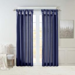 Madison Park Emilia Faux Silk Single Curtain with Privacy Lining, DIY Twist Tab Top, Window Drape for Living Room, Bedroom and Dorm, 50x84, Navy