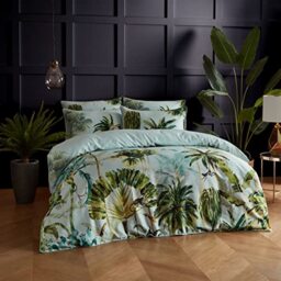 Paoletti Forsteriana Palms Duvet Cover Set ??? Reversible Watercolour Tropical Jungle Palm Luxury Bedding (Multicolour ??? Super King)