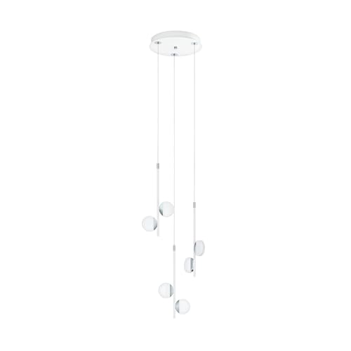 EGLO Olindra LED Pendant Light 6 Bulbs Dimmable Modern Steel and Satin Plastic Dining Table Lamp Living Room Lamp Hanging in Chrome White