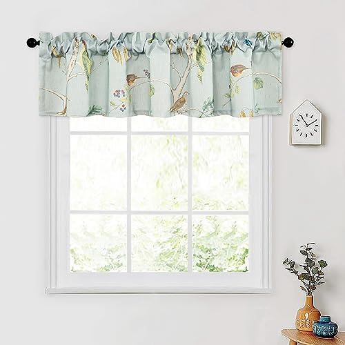 Leeva Rustic Farmhouse Valance, Soft Touch Kitchen Valance Curtains for Dining Room Short Cafe Curtains for Bedroom (Birds Patter), 52x12, One Panel