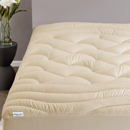 "SLEEP ZONE Cooling Queen Mattress Topper, Premium Zoned Cool Mattress Pad Cover, Thick Padded Mattress Protector Breathable Washable, Deep Pocket 8-21"" (Beige, Queen)"