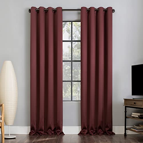 "Sun Zero Nordic 2-Pack Theater Grade Noise Reducing Extreme 100% Blackout Grommet Curtain Panel Pair, 52"" x 54, Wine Red"