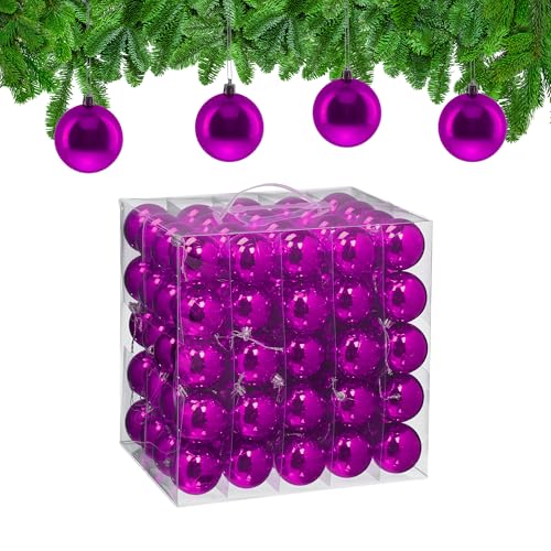 Relaxdays Christmas Baubles, Set of 100, Festive Tree Ornaments, D: 6 cm, Holiday Decorations, Plastic, Shiny, Violet