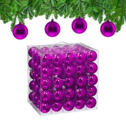 Relaxdays Christmas Baubles, Set of 100, Festive Tree Ornaments, D: 6 cm, Holiday Decorations, Plastic, Shiny, Violet