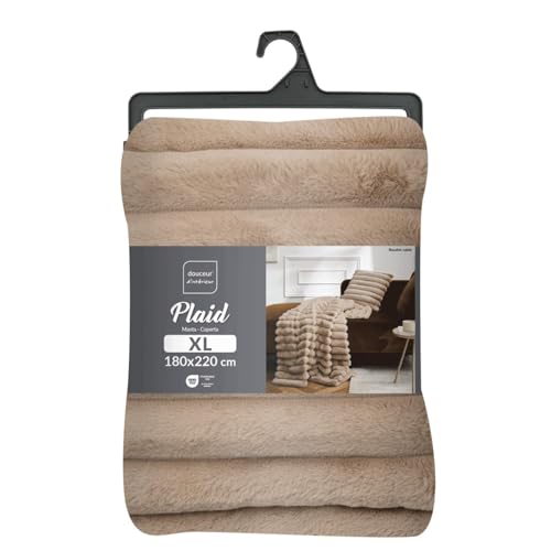 Douceur d'Intérieur, Warm Winter Blanket 180 x 220 cm Boudoir Sand, Imitation Fur