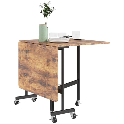 HOMCOM Mobile Drop Leaf Table, Folding Dining Table with Wheels