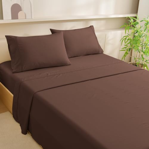 "MCO Cooling King Sheets Set, Rayon Derived from Bamboo Sheets, Luxury & Silky Bedding Set with 16"" Deep Pocket (King, Chocolate Brown)"