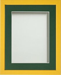 Frame Company Jellybean Range Mustard Yellow Wooden 14x11 inch Picture Photo Frame with Bottle Green Mount for Image 12x8 inch * Choice of Colours & Sizes* Fitted with Perspex