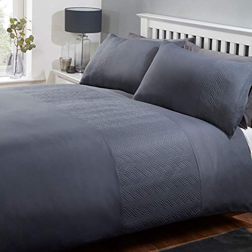 My Home Atlanta Grey Duvet Set, Pinsonic cuff detail, matching pillowcases, Single