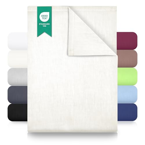 GREEN MARK Textilien Classic Bed Sheet - Flat Sheet Made of 100% Cotton, No Rubber, Skin-Friendly, Easy Care, Washable at High Temperatures - Cream/Natural - 240 x 275 cm