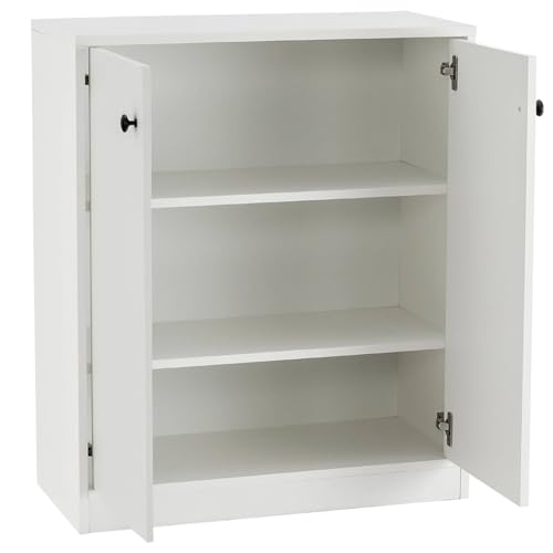 GiantexUK Kitchen Storage Cabinet, Wooden Buffet Sideboard with Doors, Drawers, Shelves & Anti-Tipping Device, Freestanding Display Cupboard for Dining Living Room (2 Doors, White)