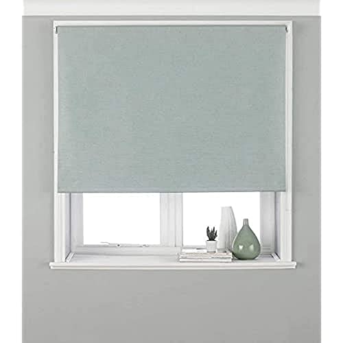"Eclipse Blackout Roller Blind - Duck Egg Blue - Ready Made (Fittings Included) - Temperature Control - Adjustable - 100% Polyester - 91cm width x 162cm drop (36"" x 64"" inches) - Made by Riva"