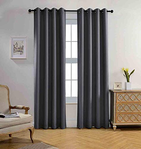 MIUCO Blackout Curtains Room Darkening Thermal Insulated Textured Grommet Curtains for Bedroom 2 Panels 52x95 Inch Dark Grey