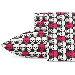 Betsey Johnson Bed Sheet Set-Lightweight, Breathable, Temperature Regulating Fabric. Super Soft, Easy Care and Ideal for All Seasons, Polyester, Skulls, Queen