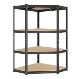 SONGMICS Corner Shelf 4-Tier, Garage Shelving, Heavy Duty Metal Shelving Units, for Garage, Storage Room, Warehouse, Loads 700 kg, Ink Black and Natural Beige GLR056B03-3V1