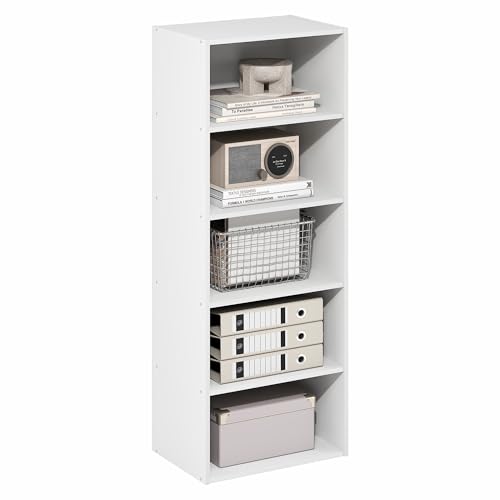 Furinno BASIC Book Shelf, 5-Tier Bookshelf, Cube Storage Organizer Bookcase with Open Shelf, 11 x 17 x 44, for Living Room, Bedroom, Home Office, White
