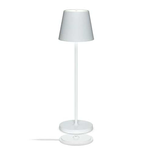 LA VILLE LUMIÈRE SuzieV Dimmable Rechargeable LED Table Lamp - Wireless for Bedrooms, Bedside, Living Room and Restaurants - Aluminum, Indoor/Outdoor, 48h, 3 Temp. Designed in Italy (Solid White)