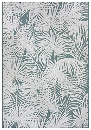 NORTHRUGS Indoor and Outdoor Rug 80 x 150 cm - Weatherproof Boho Modern Palm Trees Leaves Floral Pattern Runner Patio Rug Balcony Rug Kitchen Runner Bath Mat Living Room Rug Waterproof in Turquoise