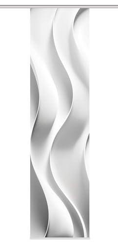 HOME WOHNIDEEN JAIR sliding curtain in silk look, waves digital print, 245 x 60 cm, with accessories, colour: grey, size: 245 x 60 cm, quantity: 1x