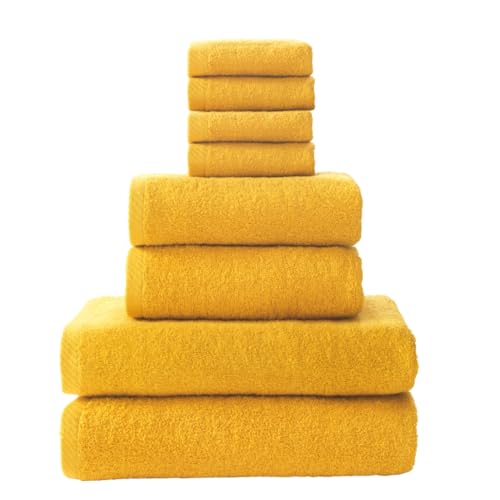 Top Towel Set of 8 Bath Towels - 2 x Shower Towels, 2 x Hands/Washbasin and 4 x Face or Bidet - 100% Soft Cotton 400 g/m² - Ideal for Modern and Stylish Bathroom