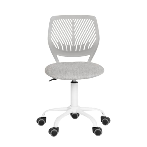 Homy Casa Desk Chair Linen Fabric Seat Ergonomic Swivel Task Chair without Armrest Adjustable Height Office Chair Home Office for Kids Teens, Light Grey