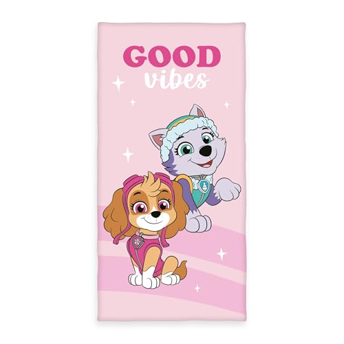 Herding Paw Patrol Bath Towel, Approx. 70 x 140 cm, 100% Cotton/Velour, Pink