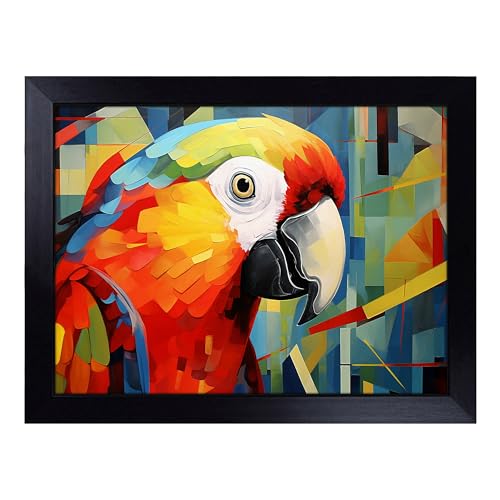 Lap Tray with Bean Bag Cushion, Parrot Constructivism - Handmade in the UK, Raised Wooden Edge, Padded Cushion, Heat-Resistant Wipe-Clean Surface, for Meals, Laptops and Crafts