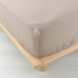Douceur d'Intérieur, Fitted Sheet (160 x 200 cm) Angelia Sand, Cotton Gauze