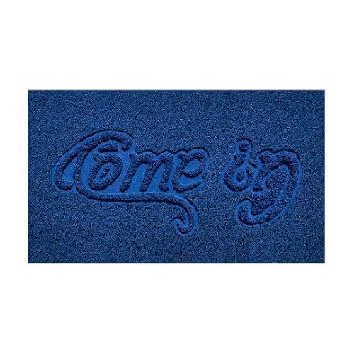 Nicoman Embossed Spaghetti Door Mat Dirt-Trapper Jet-Washable Doormat 70x43cm (Blue, COME-IN) - Use Indoor or Sheltered Outdoor