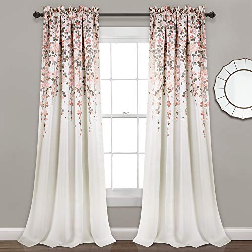 "Lush Decor Weeping Flower Room Darkening Window Curtain Panel Pair, Blush & Gray, 95"" Long x 52"" Wide"