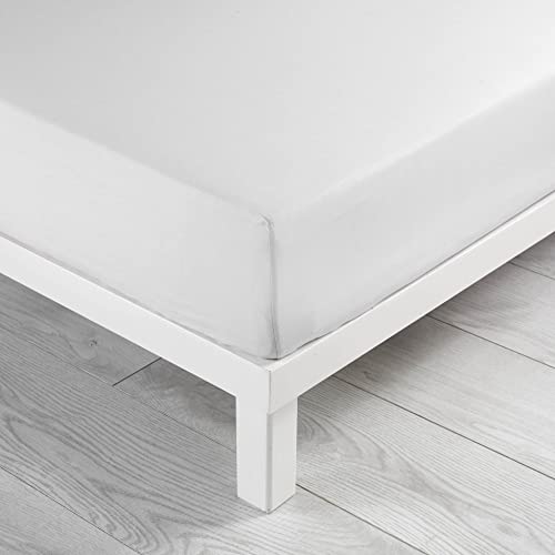 douceur d'intérieur, Fitted Sheet (160 x 200 cm) Linen White, 100% Cotton