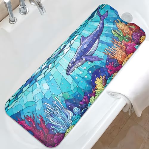 EAN Animals Bathtub Mat Non Slip, Sea Baby Bath Mat for Tub Rubber Tub Mat, Cute Toddler Kids Bath Mats for Bathroom Whale Anti Slip Shower Mat with Suction and Drain Holes Machine Washable, 40???x16???