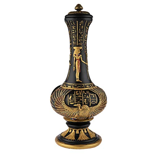 lachineuse - Egyptian Goddess Isis Vase 33cm - Black and Gold Decorative Vase - Ancient Egypt Interior Decoration - Egyptian Hieroglyph Hathor Decoration - Original Gift Idea