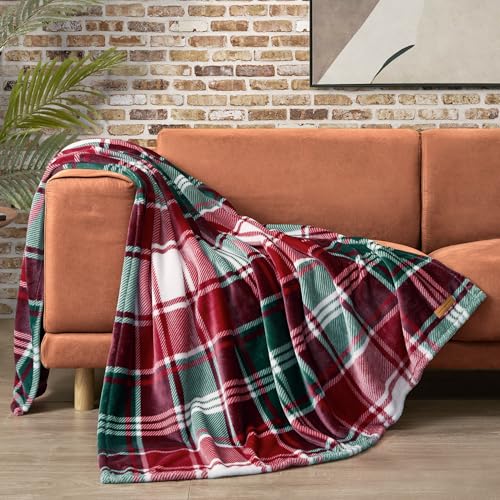 "Lucky Brand Plush Winter Red Plaid 50""X70"" Soft Throw Blanket - Luxurious Microfiber Plush Blanket for Ultimate Comfort and Cozy Warmth"