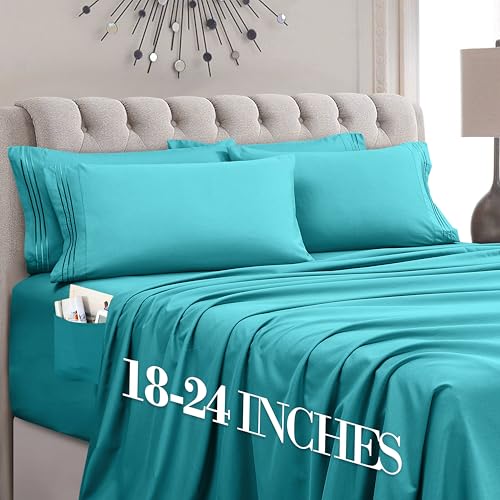 Mocassi Luxury 6-Piece Sheet Set, Ultra Soft 1800 Premium Hotel Quality Microfiber Sheet Set, Fits Mattresses Up to 18 to 24 Inches Extra Deep Pocket - Breathable and Secure Fit, King, Teal