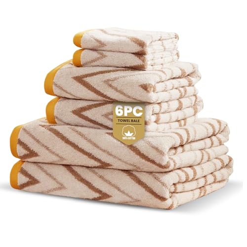 Rapport Home Helix 6-Piece Towel Bale - Luxurious 100% Cotton 500GSM Set for Soft Absorbent Comfort, Quick-Dry Use and Elegant Bathroom Style - Bale Natural
