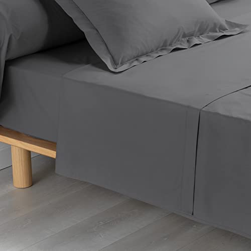 douceur d'intérieur, Flat Sheet (180 x 290 cm) Percaline Anthracite, Cotton Percale