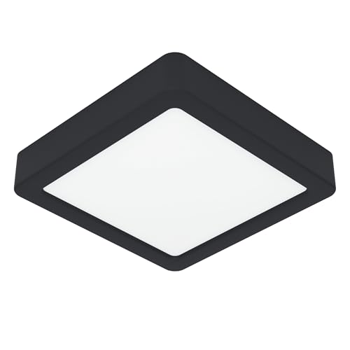 Eglo LED Ceiling Light Fitting Fueva 6, Square Ceiling lamp, Flush Light Fixture, Plastic in Black and White, Ceiling Lighting Warm White-Cold White, 15x15 cm