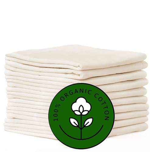 Madras Collections 10 Pack Flour Sack Dish Towels, 100% Organic Cotton, Highly Absorbent, Ivory, 28x28 Inches