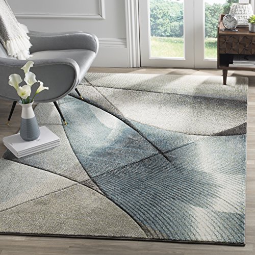 SAFAVIEH Contemporary Rug for Living Room, Dining Room, Bedroom - Hollywood Collection, Short Pile, in Grey and Teal, 160 X 229 cm