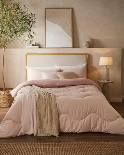 Night Lark Coverless Duvet and Pillowcase Set, Soft Weave Collection – Coverless Duvet King Size 10.5 Tog with Advanced Smartfil® Fibre, Machine Washable, Hypoallergenic – Dusky Rose, King Bed Size
