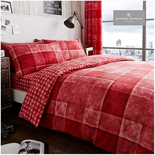 GC GAVENO CAVAILIA Gaveno Cavailia Contemporary Gingham Style Duvet Cover Quilt Set With Pillow Case, Reversible, Poly Cotton, Denim Check Red, Double Size Bedding, Polycotton