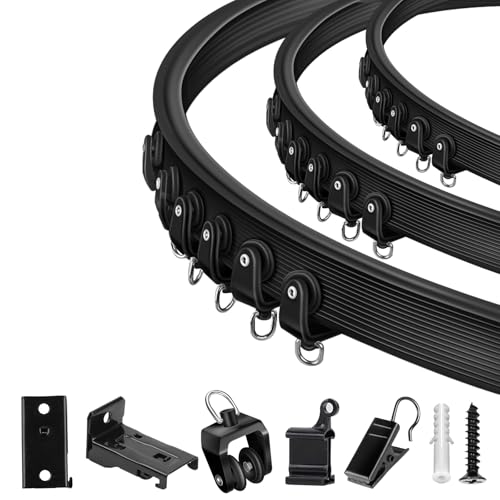 TOKPLNU Flexible Bendable Ceiling Curtain Track 14 Ft Black Ceiling Track for Curtain Rail Wall Mount Curved Curtain Track System Set for Bay Window, Room Divider